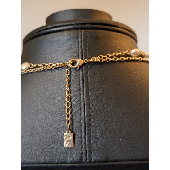 Vintage Anne Klein Double Strand Champagne Penny Coin Pearl Dangle Necklace - Picture 7 of 8